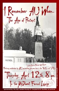 Poster for a lecture on AU in the 60s and 70s